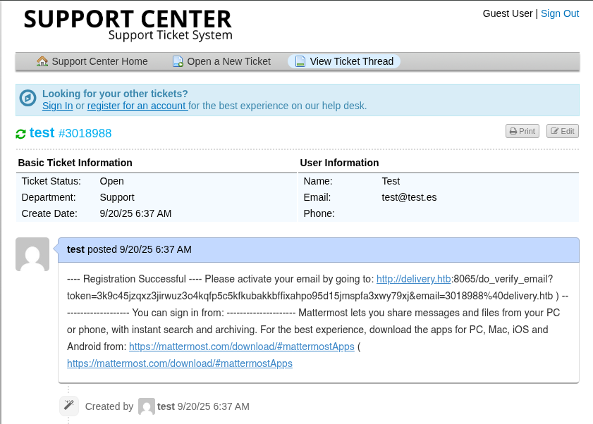 Email verification URL